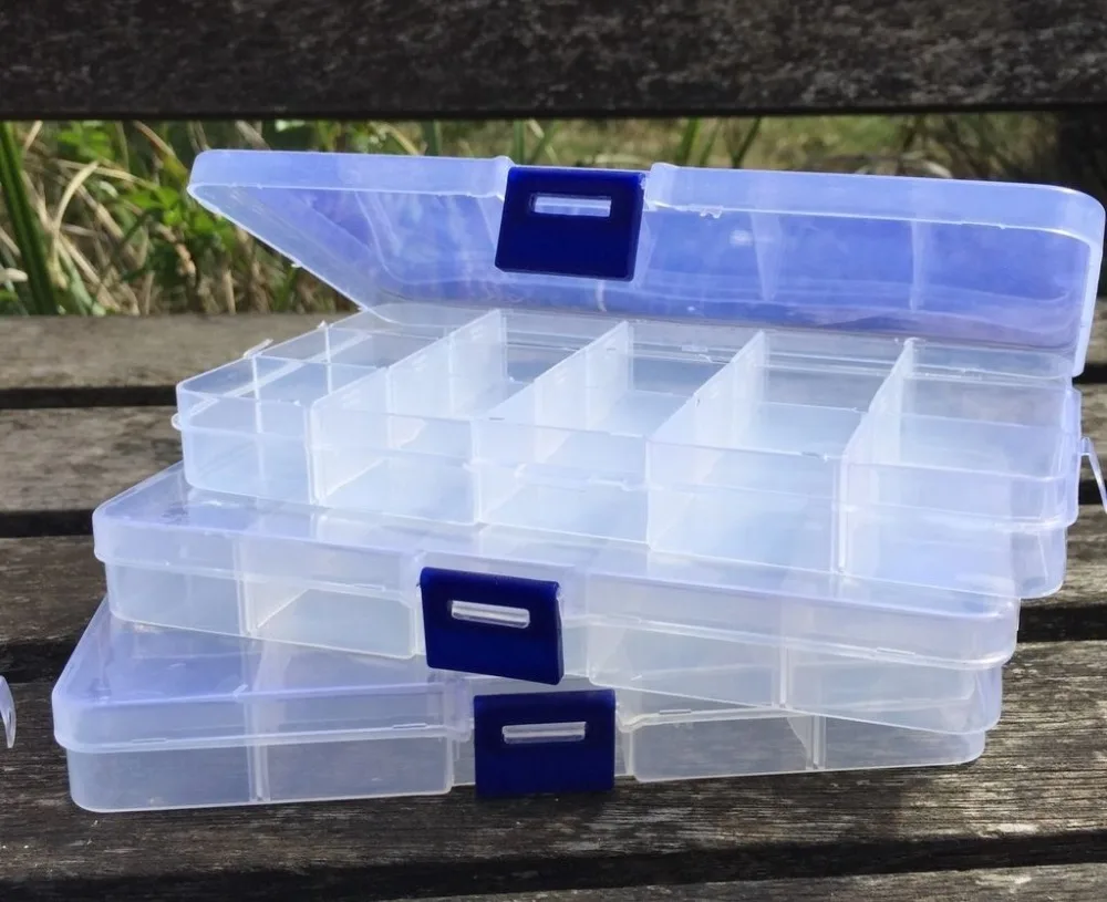 

3 x 15 COMPARTMENT ORGANISER STORAGE PLASTIC BOX CRAFT LOOM NAIL ART BEADS