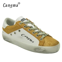 CANGMA/итальянская брендовая повседневная обувь в стиле ретро; женские кроссовки из натуральной кожи белого и золотого цвета; замшевая женская обувь на плоской подошве; женская обувь с низким верхом