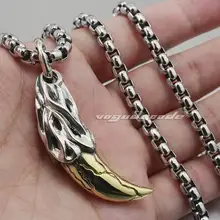 Huge & Heavy Warrior Tusk Fang Soild 925 Sterling Silver Mens Pendant 8B005(Necklace 24inch)