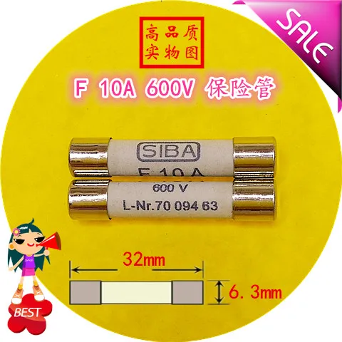 

SIBA Fuse F 10A 600V L-Nr.7009463 6.3x32mm Fuse Tube 70 094 63