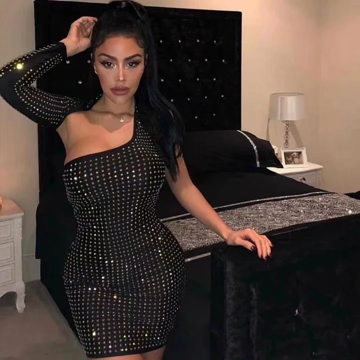 

2019 Summer New Luxury Women long sleeve beading Sexy Evening Party Bodycon bandage Dress Ladies Modish Clothing