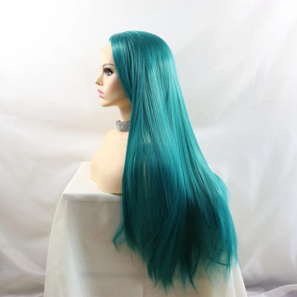 Marquesha синтетический кружевной передний синий парик реалистичный вид длинные прямые термостойкие волокна парики для женщин