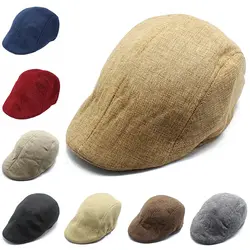Мужская и женская хлопковая льняной берет, Кепка унисекс, плоская кепка, шапка, модная, повседневная, одноцветная, берет для взрослых, шапки