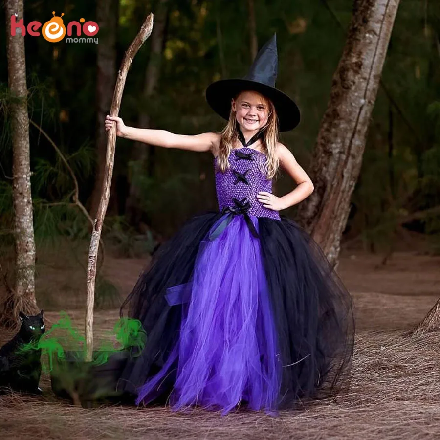 Костюм ведьмы с юбкой-пачкой для девочек; детское Пышное Платье-пачка; детское бальное платье для девочек; Вечерние платья на Хэллоуин