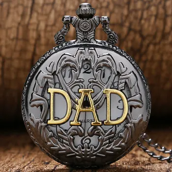 

Fashion DAD Design Cool Blacek Hollow Case Necklace Pendant Pocket Watch Gift To Men Father Dad