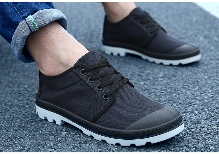 Демисезонный парусиновая обувь Для мужчин плоская подошва черная обувь Высококачественная брендовая одежда повседневная обувь низкий Топ Для мужчин Вулканизированная обувь