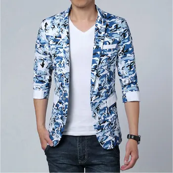 

2018 Mens Camo Blazer 3/4 sleeve Printed Blazers For Men Large Size 6XL Slim Fit Blazer Men Costume Homme Men Blazer
