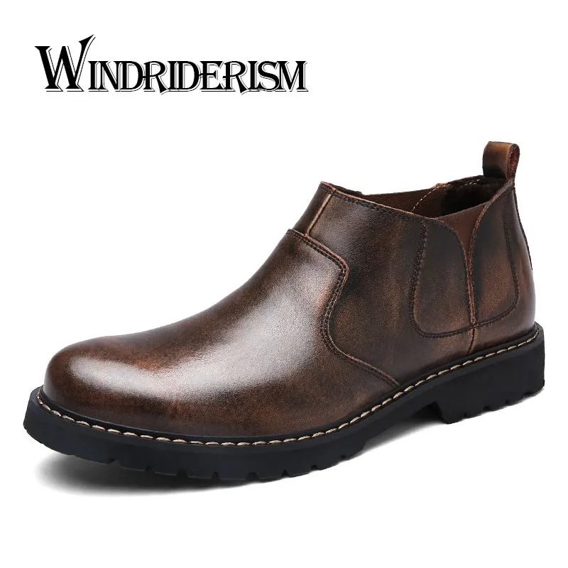 WINDRIDERISM новые модные мужские полусапоги из натуральной кожи швейная теплые зимние ботинки ручной работы короткие плюшевые ботинки на меху