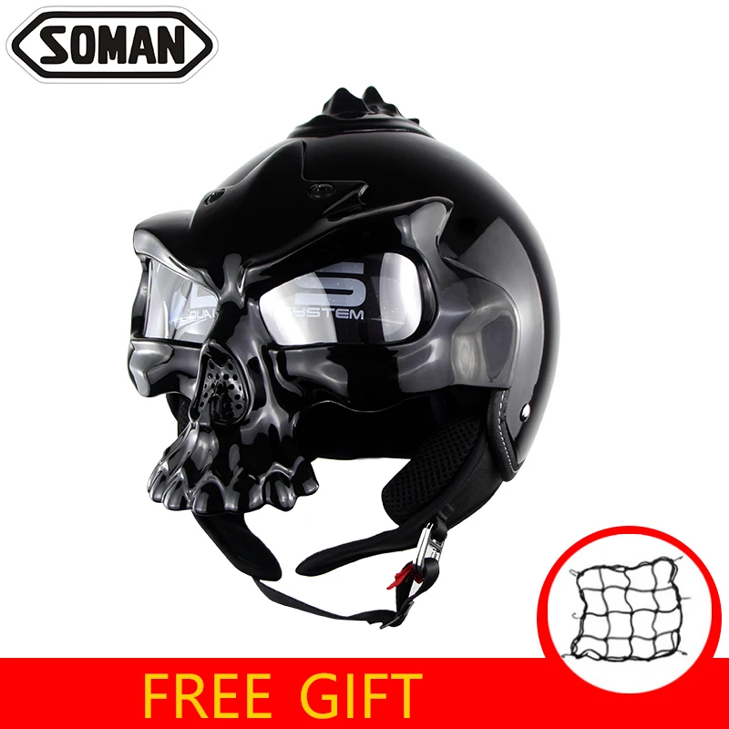SOMAN SM689 персонализированные мотоциклетные призрак мотоциклетный шлем Двойные линзы винтажные Capacetes Moto череп Casco Ретро шлем