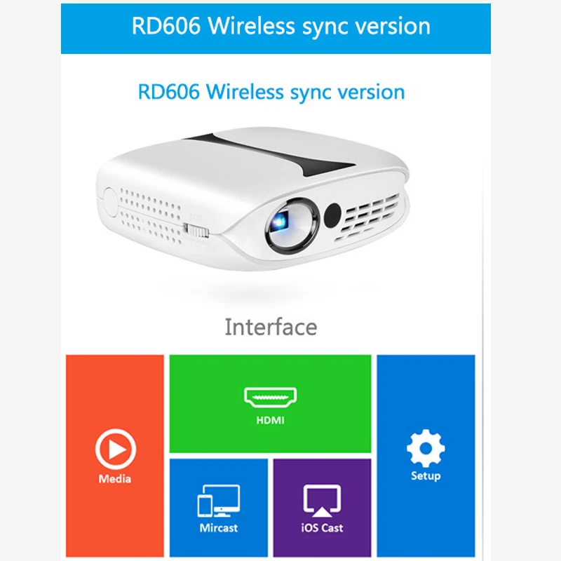 Rigal RD606 جهاز عرض صغير DLP التكنولوجيا 1280x1080 قرار السلكية مزامنة عرض لباد فون الهاتف الصمام المحمولة HD متعاطي المخدرات