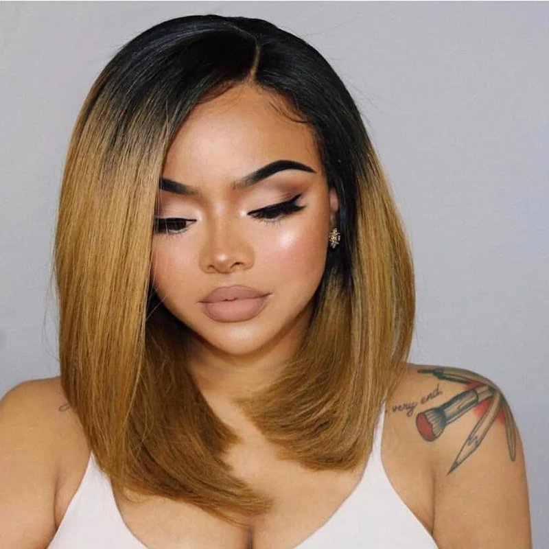 

180% Deep Part Ombre Glueless Colored Wigs Straight Brazilian Bob Short 1b/30 Lace Front Human Hair Wigs Pre Plucked Remy Wigs