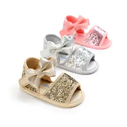 Новые маленькие девочки принцесса обувь для малышей Дети Девочка мягкая подошва кроватки малыша летние блестками бантом сандалии обувь 0-