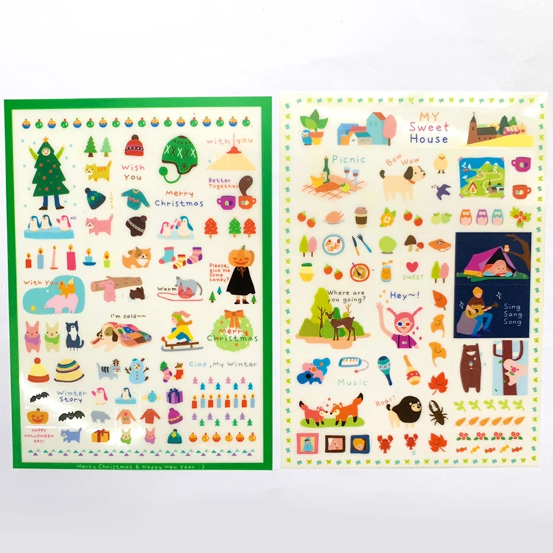 6 Sheets /Pack Cartoon Forest Life Christmas Adhensive Stickers Notebook Album DIY Decoration Stickers Stick Label