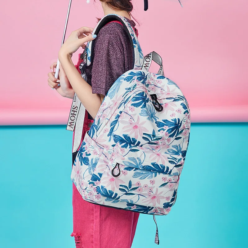 Moda impermeable poliéster Mochila flor impresión femenino diario portátil Mochila niñas Mochila Universidad