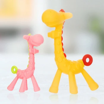 

Safe Baby Teether Giraffe Shape Food Grade Silicone Material Teether Toys 3 Colors Massage Gums Baby Learning Toy Stoping Crying