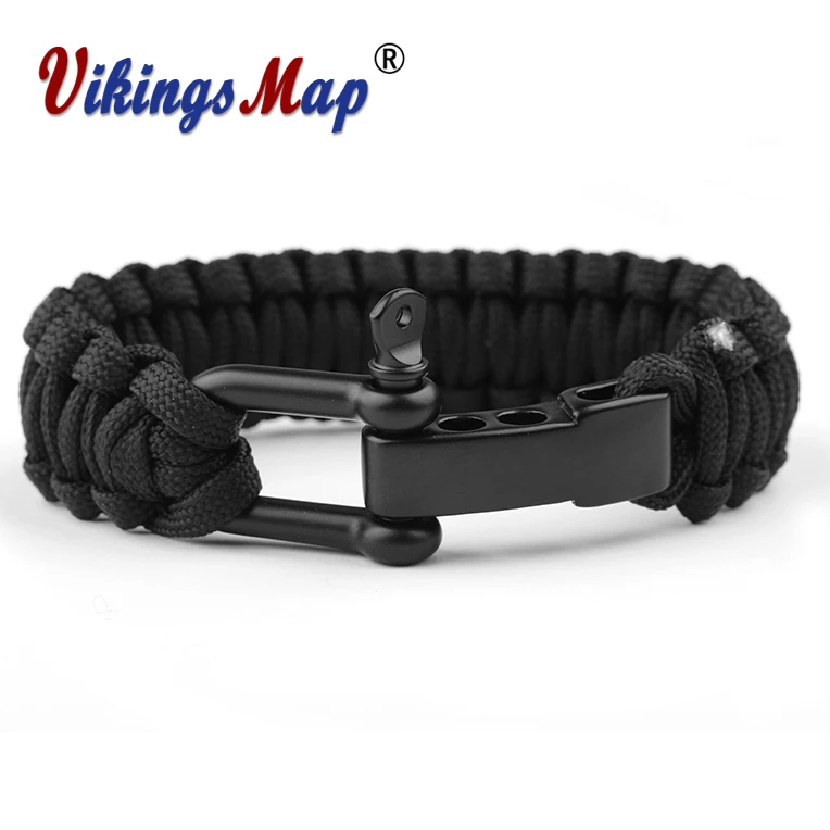 حبل مضفر أساور والأساور paracord المظلة الحبل الرجال الطوارئ بقاء التخييم الانقاذ الأسود الفولاذ أبازيم