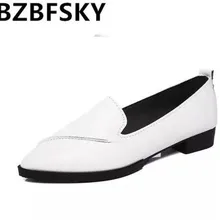 Новые осенние Женские туфли-лодочки кожа острый носок Туфли без каблуков Женская повседневная обувь Обувь шнурованная для женщин с Вышивание обувь на плоской подошве