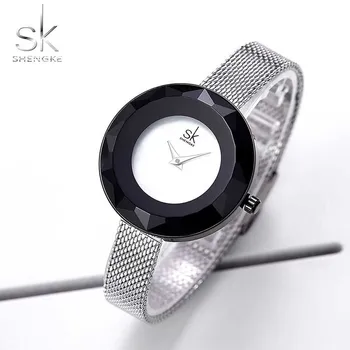 

2019 Gold Steel Mesh Quartz Women Watches Prism Fac Shengke Ladies Fashion Clock Montre femme Top Brand Luxury Female Clock