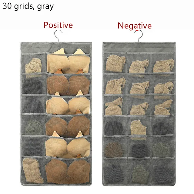 Двусторонний карман из ткани Оксфорд для хранения бюстгальтера, носков, нижнего белья, настенный подвесной мешок для шкафа, сумки для хранения, органайзер, 15 сеток, 30 сеток - Цвет: 1