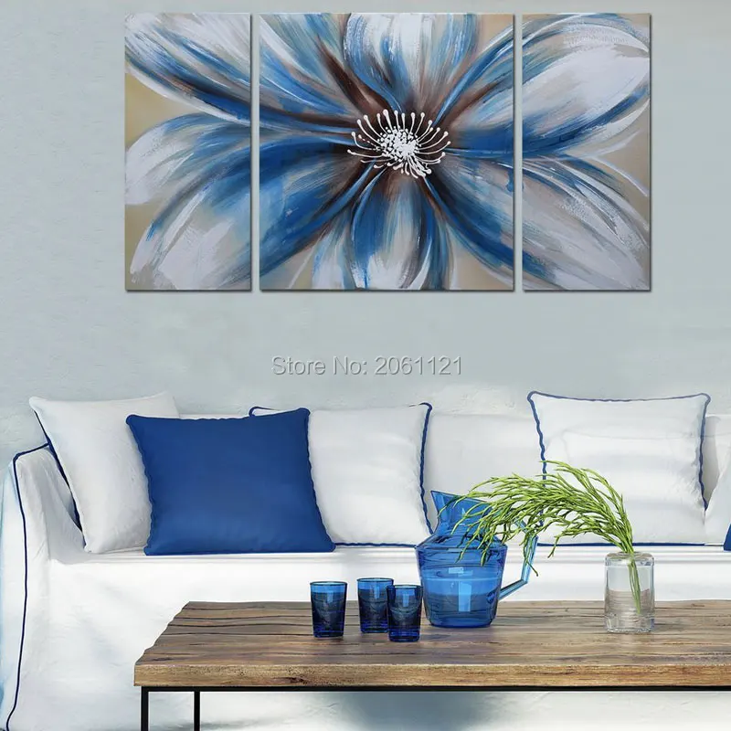 

Modern 100% Hand Painted Artwork Abstract Floral Oil Paintings white blue Flowers Canvas Wall Art Hot Sale Home Decorations gift