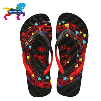 

Hotmarzz Women Flip Flops Summer Slippers Black Ladies Sandals Beach Shoes Heart Valentines Woman House Shoes Pool Slippers