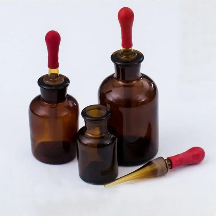 60 мл Amber Стекло Бутылочки с красным Стекло капельницы для Пособия по химии Лаборатории химических веществ, жидких контейнер лаборатории