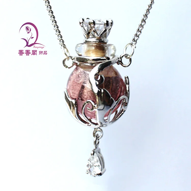 1 шт духи из муранского стекла ожерелье красочный шар, ароматическое украшение, ароматическое ожерелье кулон - Окраска металла: purple