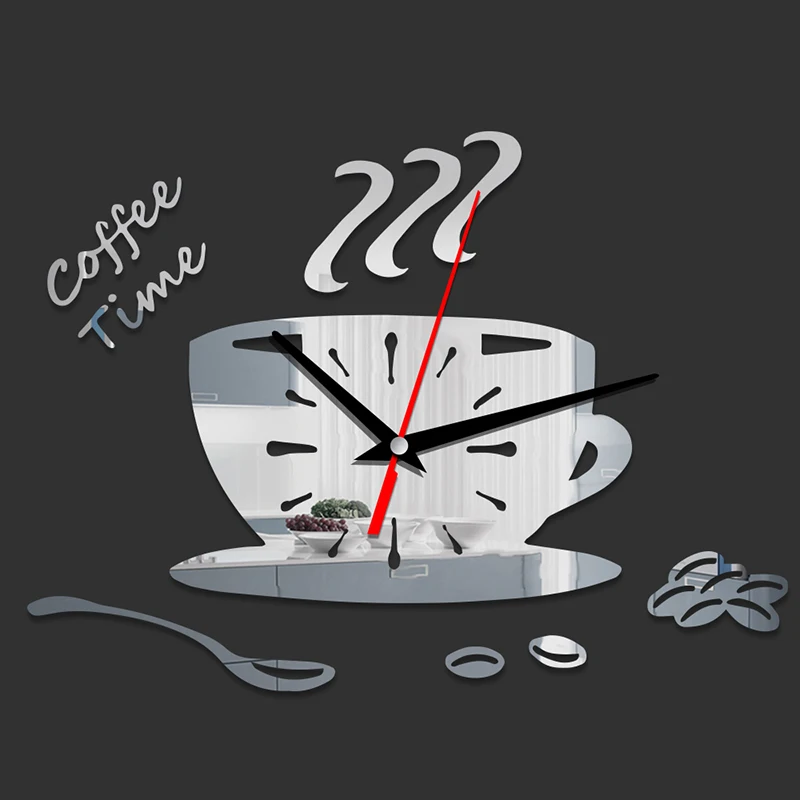 1 مجموعة جديد الحديثة ساعة يمكنك تصميم واجهتها بنفسك فنجان القهوة الجدار ملصق فريد ساعة الحائط الاكريليك ديكور المطبخ المعيشة غرفة نوم الديك...