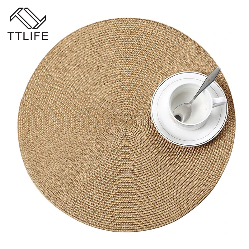TTLIFE 1 قطعة 37 سنتيمتر جولة نسج Placemat PP دائرة الوقايات طاولة طعام حصيرة منصات عاء للماء سادة مقاوم للانزلاق