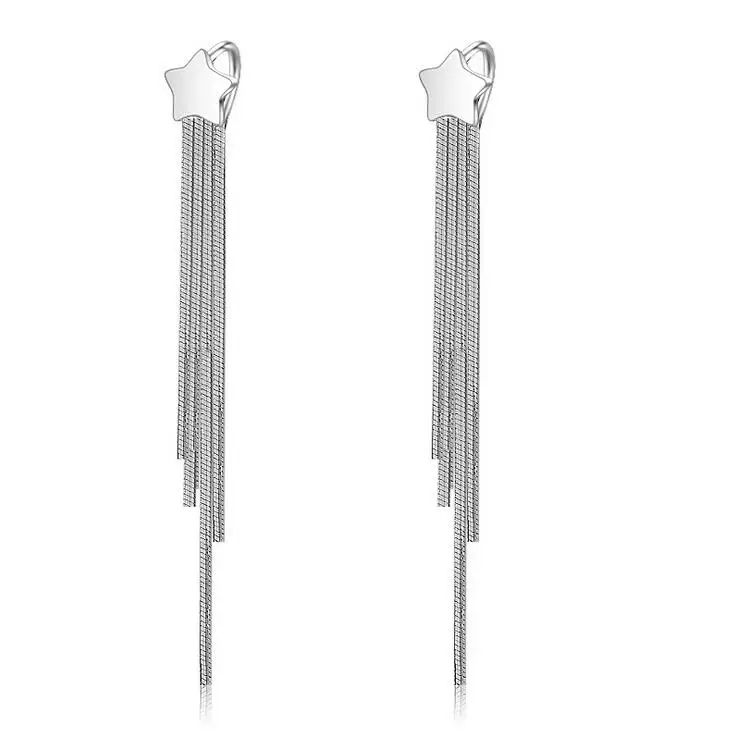 

Hot sell fashion simple star women 925 sterling silver ladies`long drop earrings jewelry wholesale female gift promotion