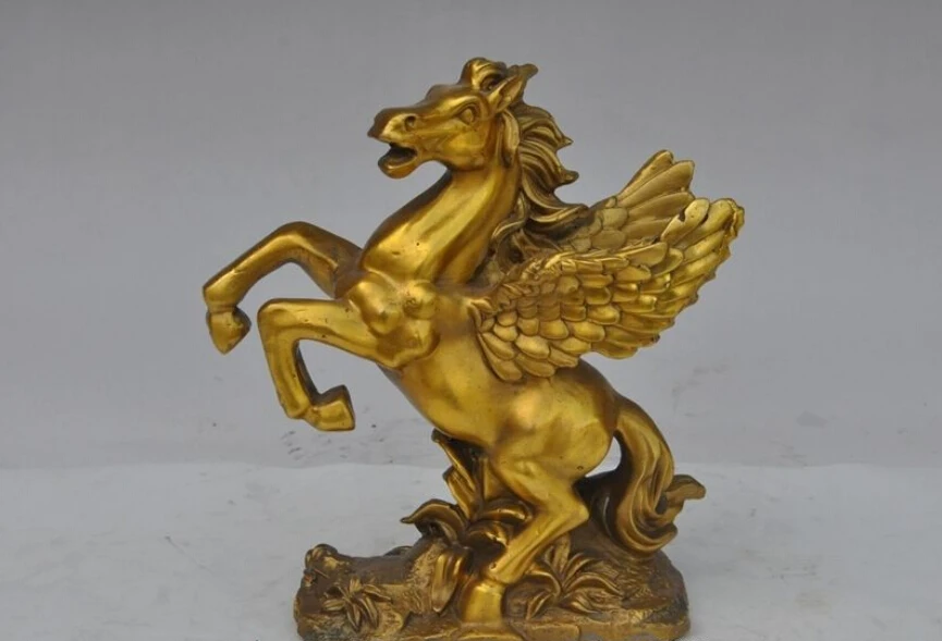 

8"Chinese brass FengShui auspicious Animal Zodiac Fly Horse Steed Winged Statue