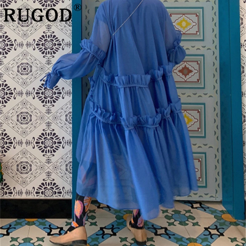 

Женское платье с оборками RUGOD, винтажное Длинное свободное платье с расклешенными рукавами в Корейском стиле, лето 2019