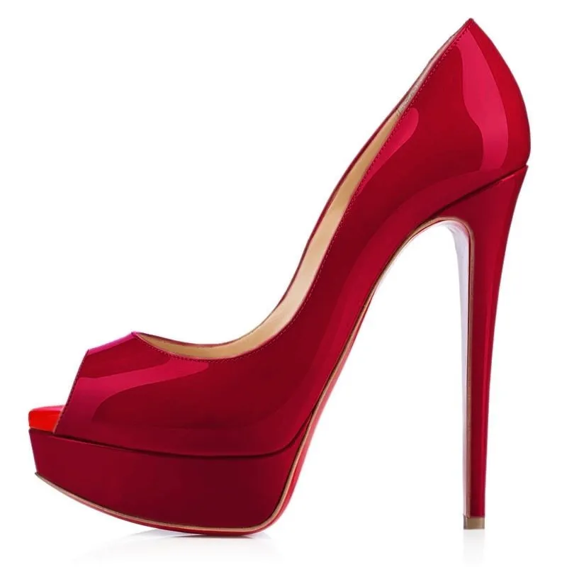 2015-new-brand-Women-Pumps-sexy-platform-Patent-leather-14-cm-high-heels-fish-head-red (2)