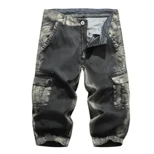 Летние мужские шорты джинсовые комбинезоны большого размера мульти-карман свободная застежка-молния брюки повседневные мешковатые промежность до колена брюки