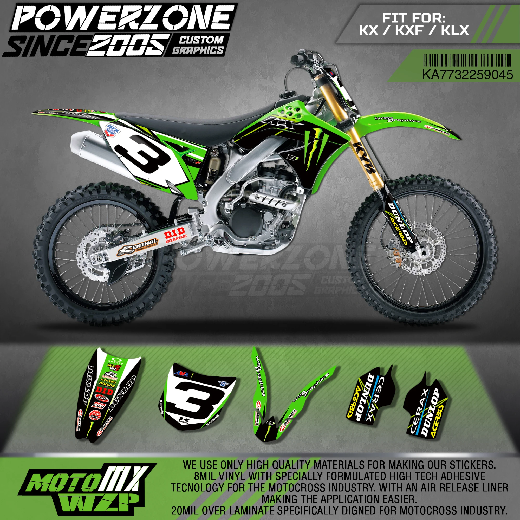 

PowerZone Custom Team Graphics Backgrounds Decals 3M Stickers Kit For Kawasaki KX250F 06-08 09-12 KX450F 06-08 09-11 KLX450R 045