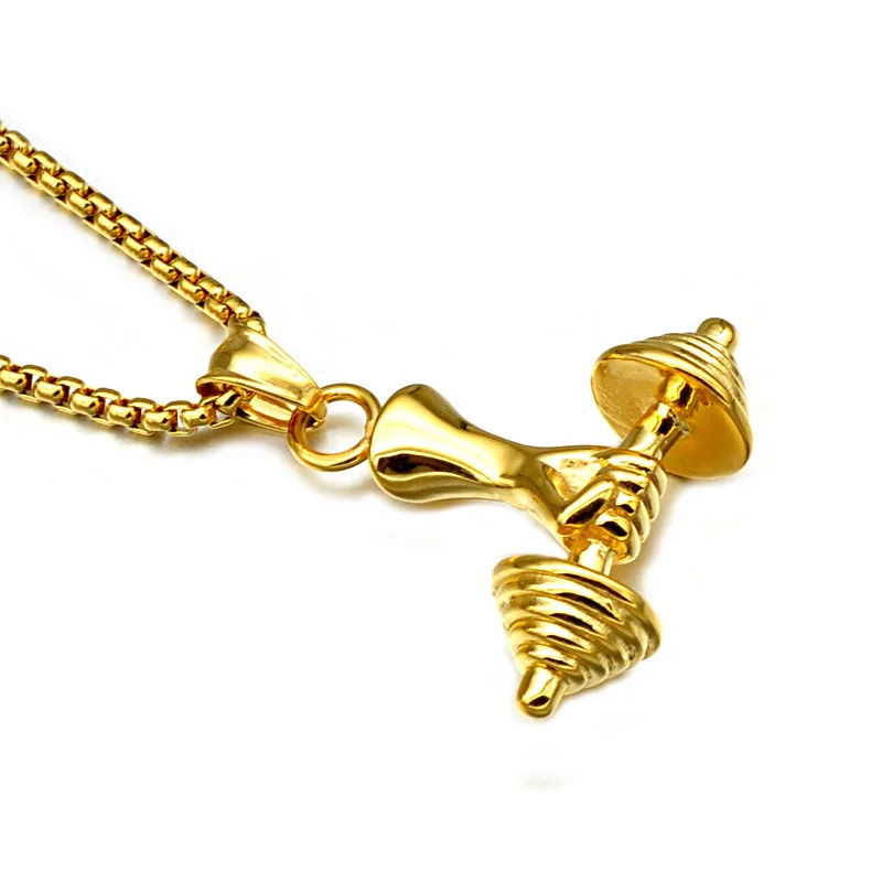 Stainless Steel Barbell Sport Fitness Jewelry Fitness Dumbbell Pendant