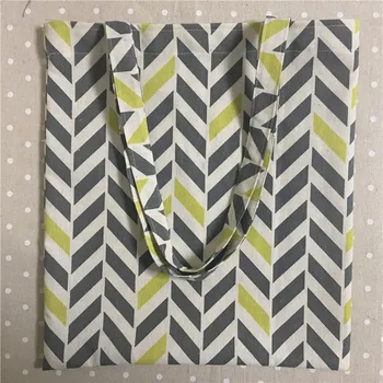 

YILE Cotton Linen Eco Shopping Tote Shoulder Bag Print Grey Yellow Strap Geometry L303