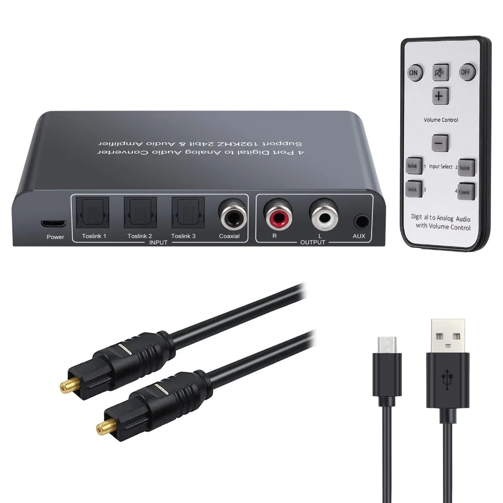 Neoteck 3 Optical SPDIF Toslink One Coaxial Switcher DAC Digital to Analog Audio Converter with IR Remote Support Volume Control