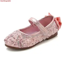 HaoChengJiaDe Весна новая детская повседневная обувь Кожа для девочек принцесса плоский каблук обувь для вечеринок модные блестки лук детская