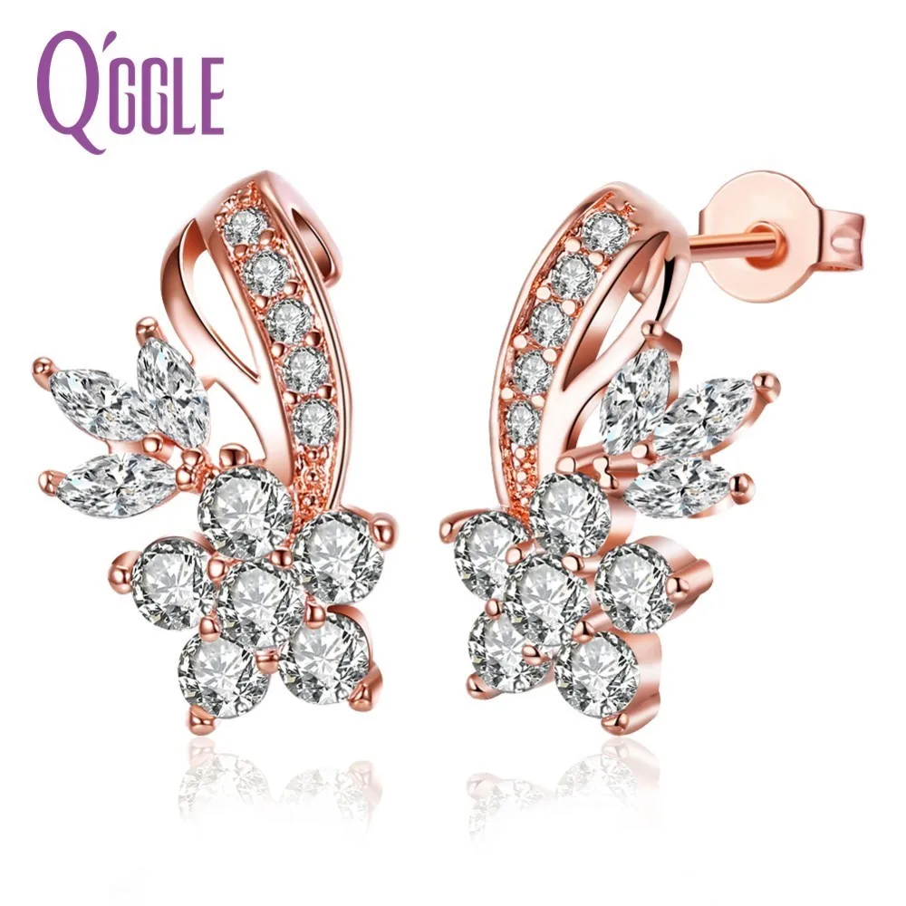 QGGLE Lekani Fashion Trend Earrings Nail Flower Type Electroplate Rose