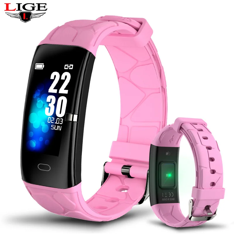 

Pink Super Texture Strap Smart Watch Men Sports Fitness Activity Heart Rate Tracker Ladies Waterproof Blood Pressure Wristband