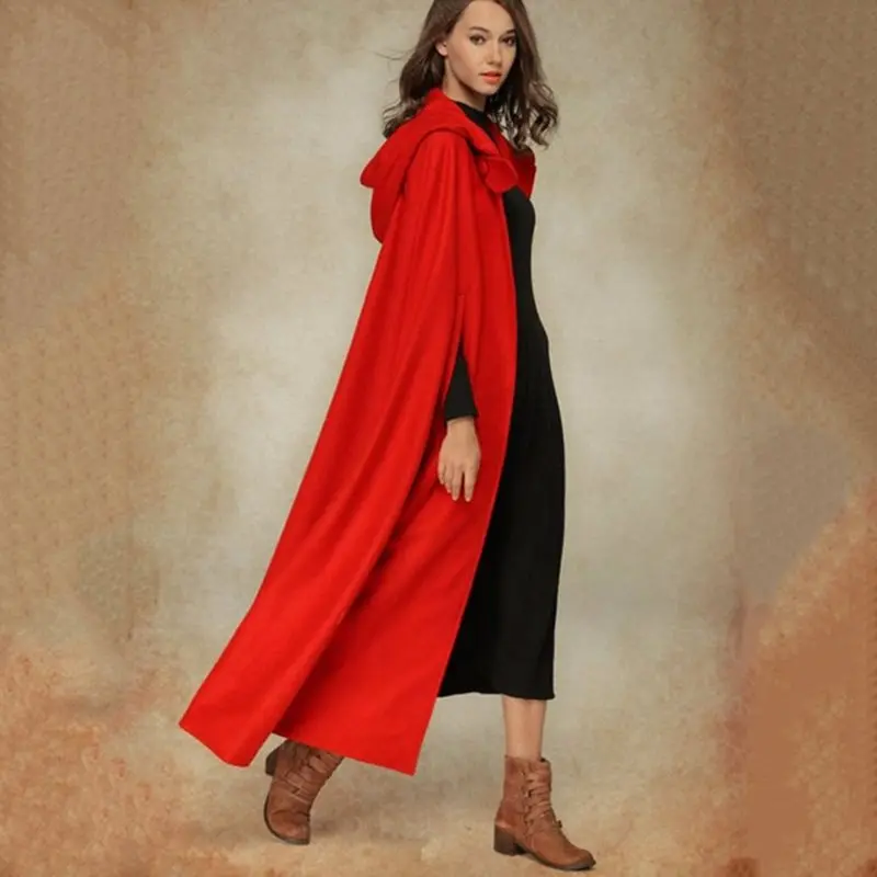 

Autumn Casual Gothic Plus Size Black Women Capes Red Button Hooded Plain Fall 2019 Female Goth Fashion High Street Chic Coats