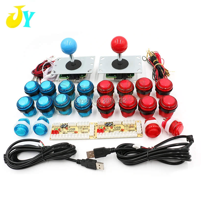 2 Players DIY Arcade Joystick Kit PC Game USB Controller LED Push Button Cables