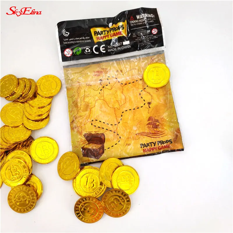 50pcs 44mm Plastic Gold Bitcoin Coin Home Decor Ornaments Non-currency Coins Baby Kids Game Props 7ZHH264