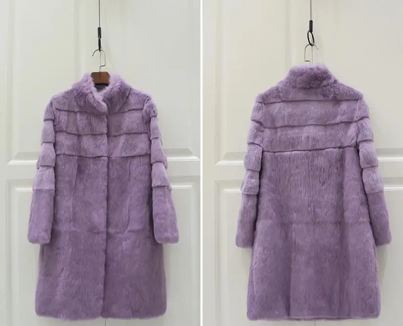 Purple Шуба из натурального кроличьего меха из цельной кожи, полосатая линия, куртка из натурального меха для женщин и девочек, шуба из натурального меха, подгонка размера плюс, tbsr343 - Цвет: Purple