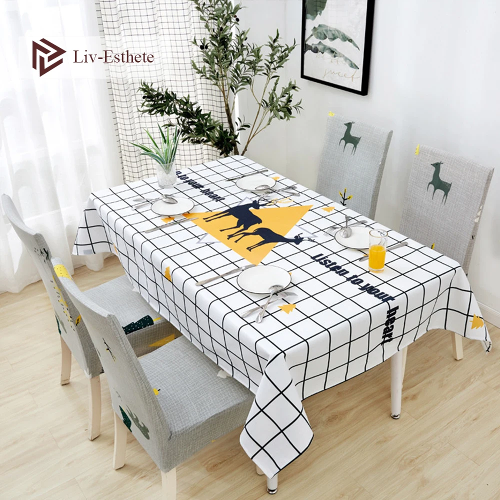 

Liv-Esthete Modern Cartoon Deer Tablecloth Home Kitchen Rectangle Decorative Table Cloths Party Banquet Dining Table Cover