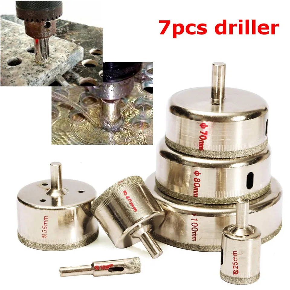 Kopen 7 stks set Metalen Diamond Coated Core Gat Tegel Marmer Glas Saw Tilling Boor Set 10 100mm Hot koop