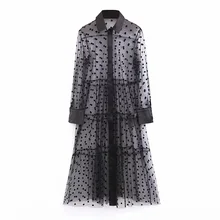 Sexy Perspective Polka Dot Midi Dress Women Long Sleeve Patchwork Mesh Dresses Button Transparent Shirt Dress Sexy Perspective Polka Dot Midi Dress Women Long Sleeve Patchwork Mesh Dresses Button Transparent Shirt Dress