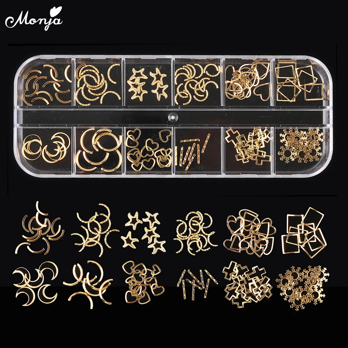 Monja 12 Сетка Nail Книги по искусству смешанные Стиль Moon Star он металла золота полые