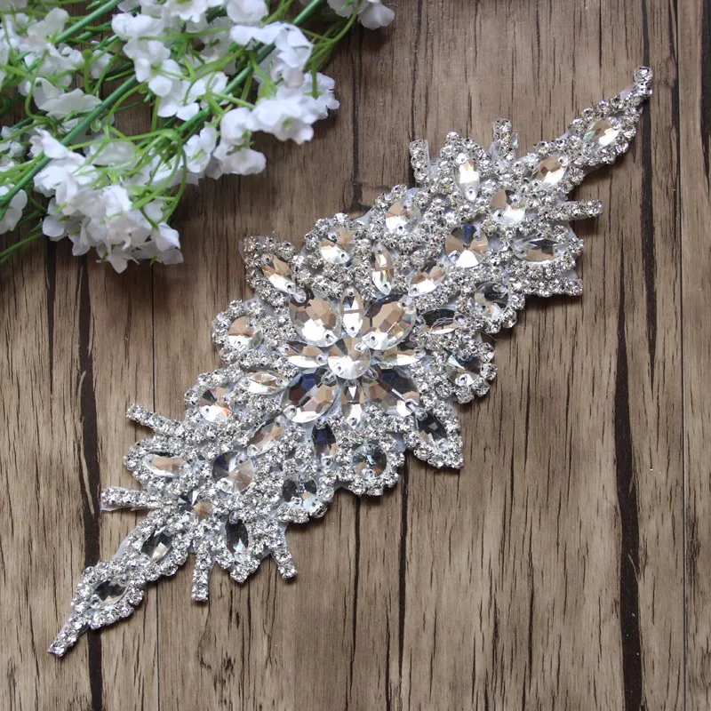 

Free Shipping 10pcs/lot 9.5" Rhinestone Applique Embroidery Patch Wedding Bridal DIY Accessories Rhinestone Patch LSAP008